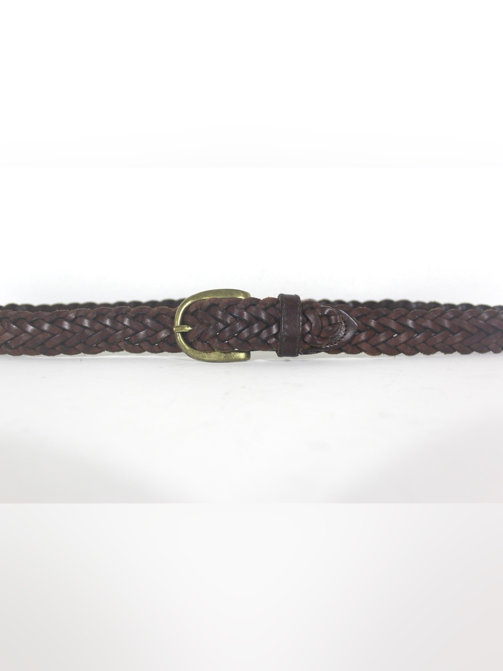 Adjustable Braided Woven Brown Leather Belt Brass Buckle Vintage Made in Canada